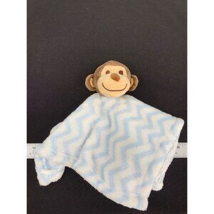 HB Hudson 2019 Baby Brown Monkey Blue White Chevron Security Blanket Lovey 14” S